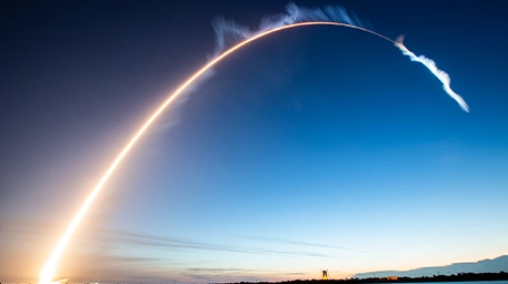 rocket launch light arch over horizon