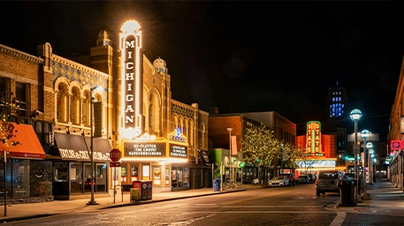 michigan theater sign night time