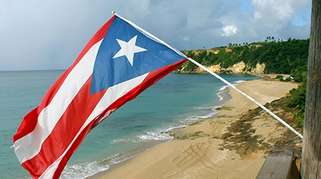 puerto rico flag with beach background