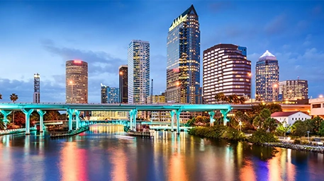 tampa florida skyline with bridge over water